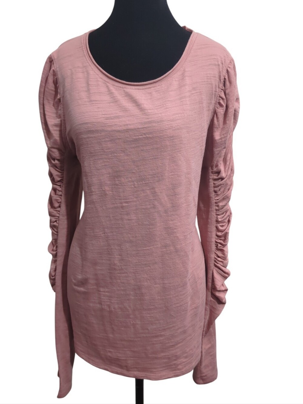 We The Free Natasha Ruched Sleeve Slub Knit Top XL Blush Pink Balletcore Cottage